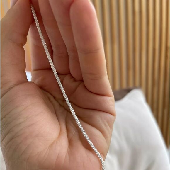 Silver Single Strand Choker Twist Chain Necklace - Picture 11 of 14